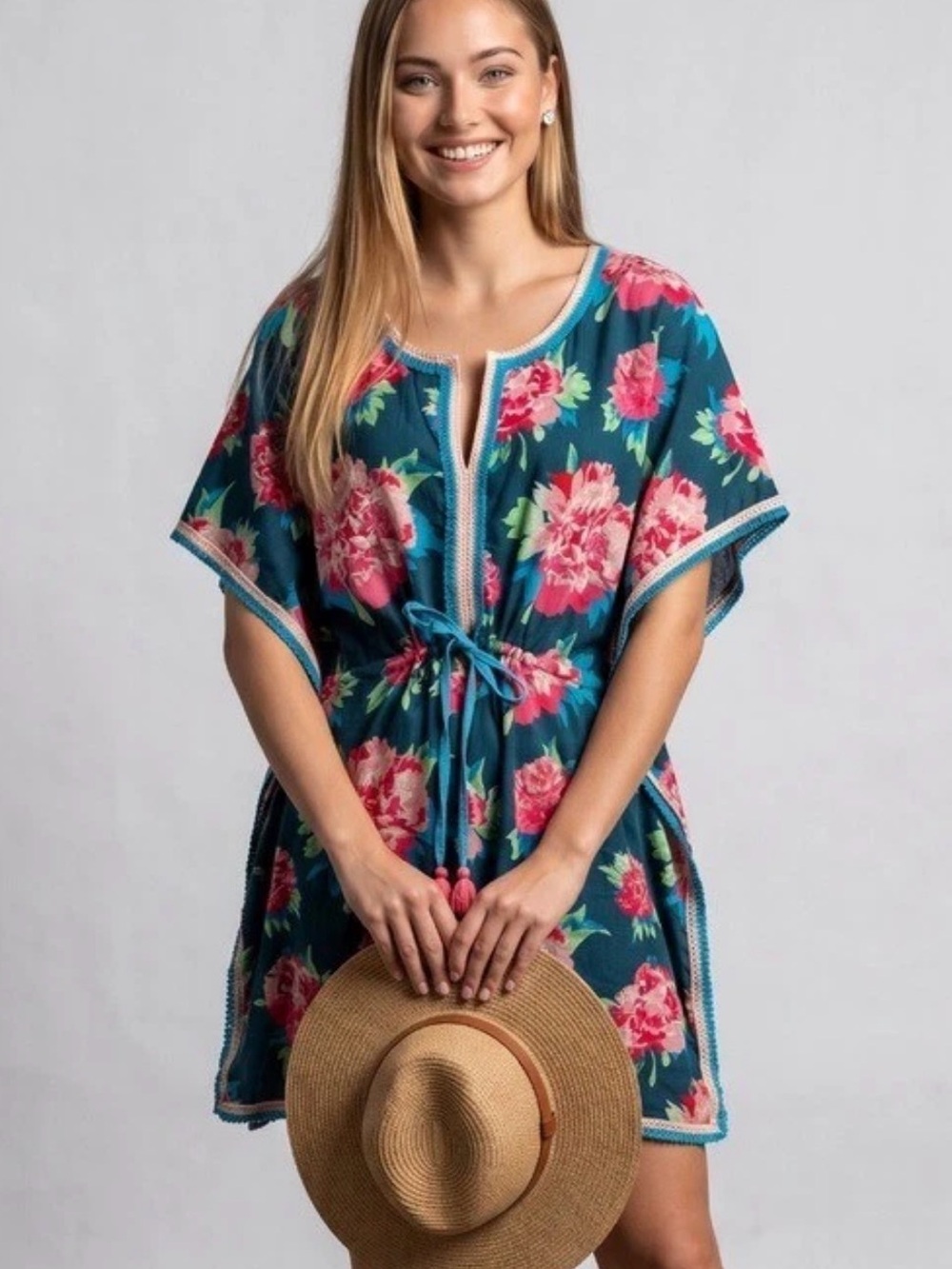 Matilda Jane Teal & Pink Floral Tie-Waist Swim Coverup